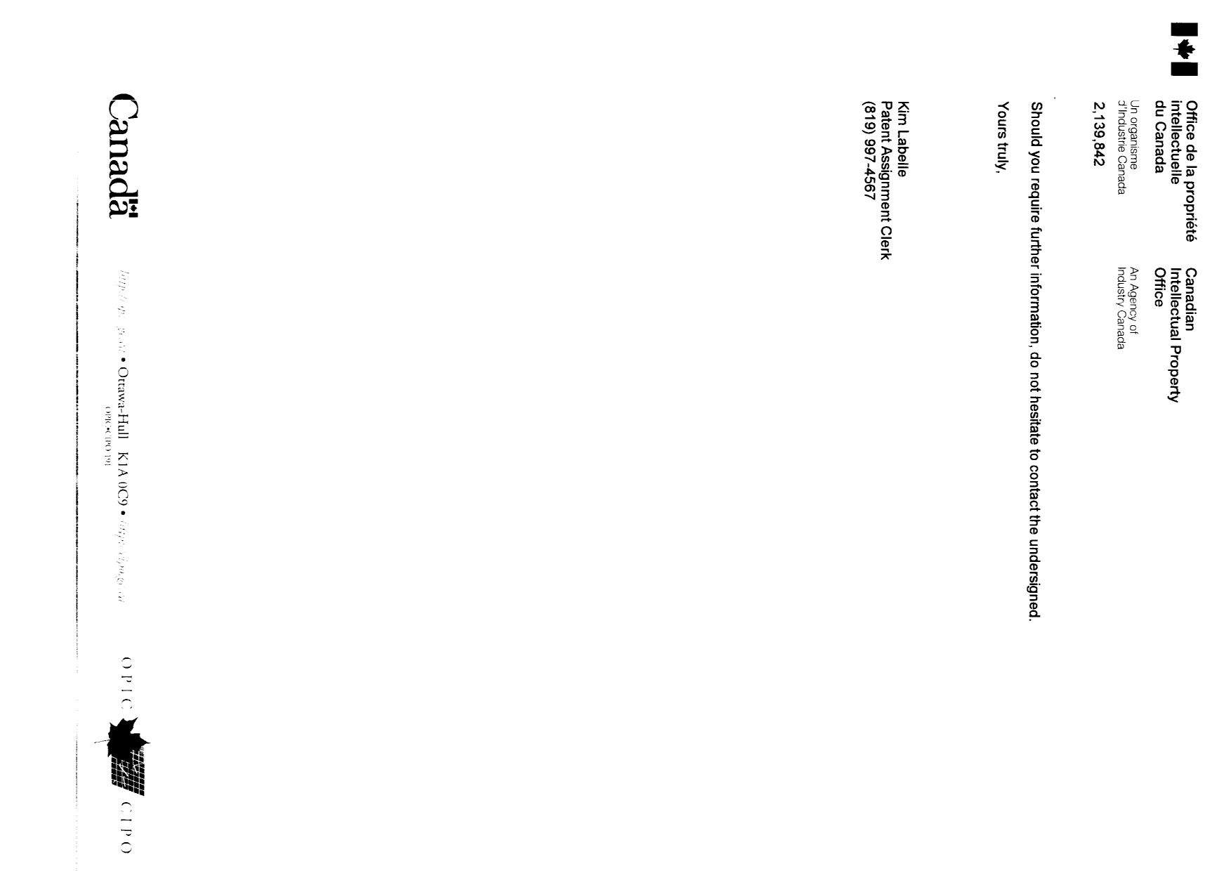 Document de brevet canadien 2250275. Correspondance 19991201. Image 2 de 2