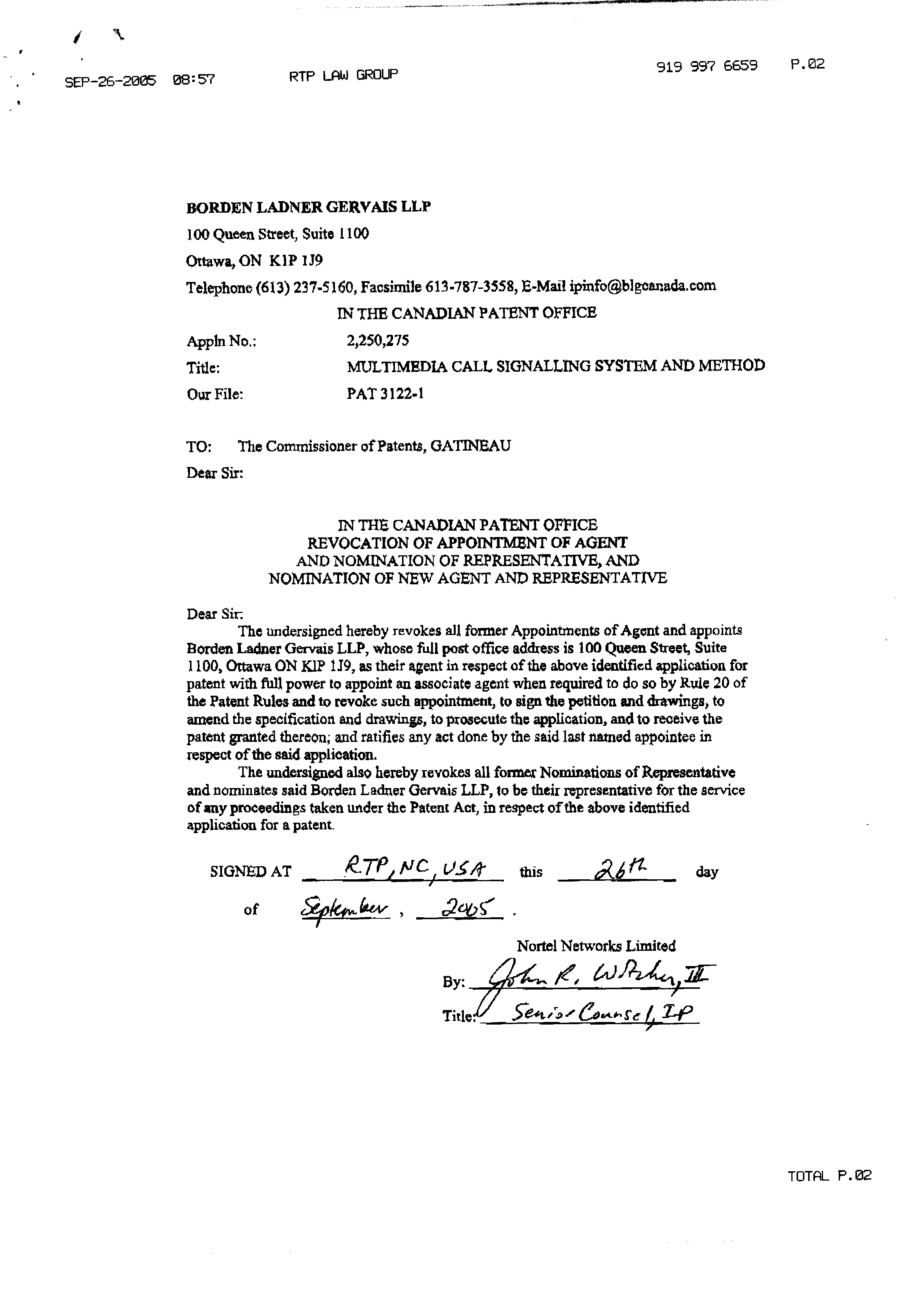 Canadian Patent Document 2250275. Correspondence 20041226. Image 2 of 2