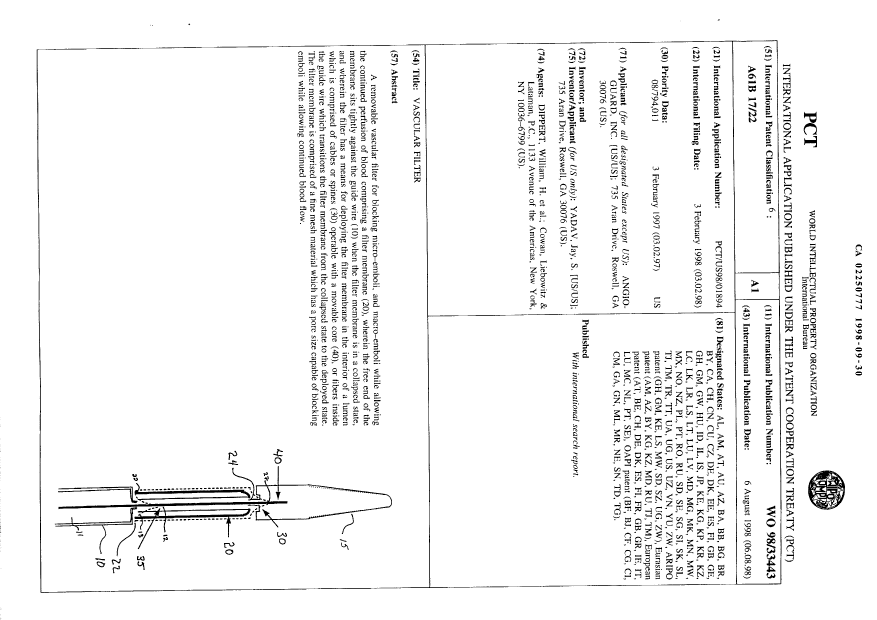Canadian Patent Document 2250777. Abstract 19980930. Image 1 of 1