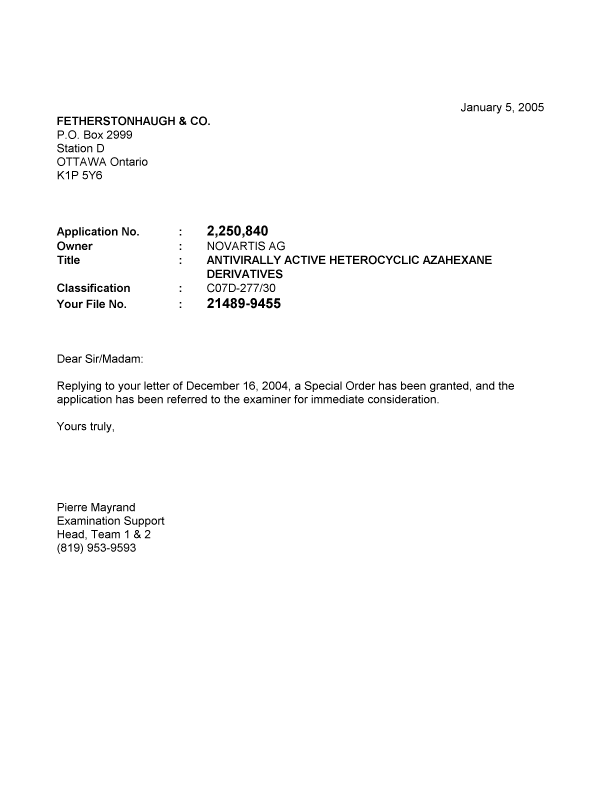 Document de brevet canadien 2250840. Poursuite-Amendment 20041205. Image 1 de 1