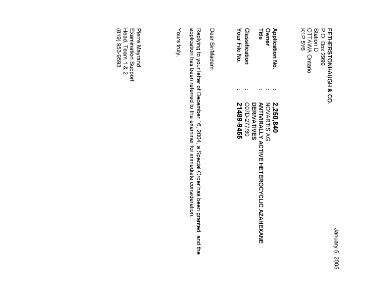 Canadian Patent Document 2250840. Prosecution-Amendment 20041205. Image 1 of 1