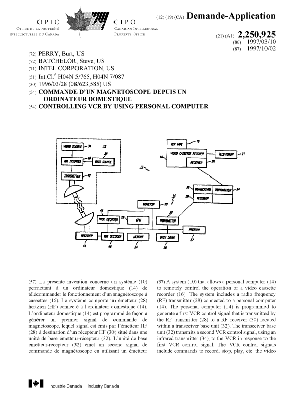 Document de brevet canadien 2250925. Page couverture 19990112. Image 1 de 2