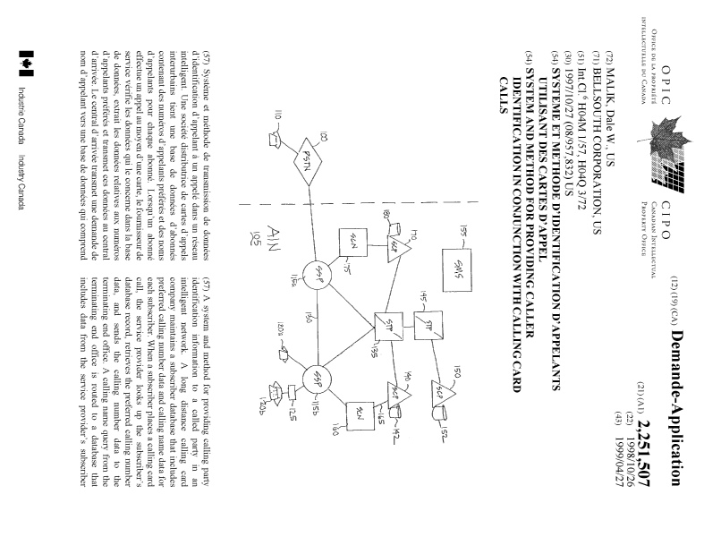 Canadian Patent Document 2251507. Cover Page 19990521. Image 1 of 2