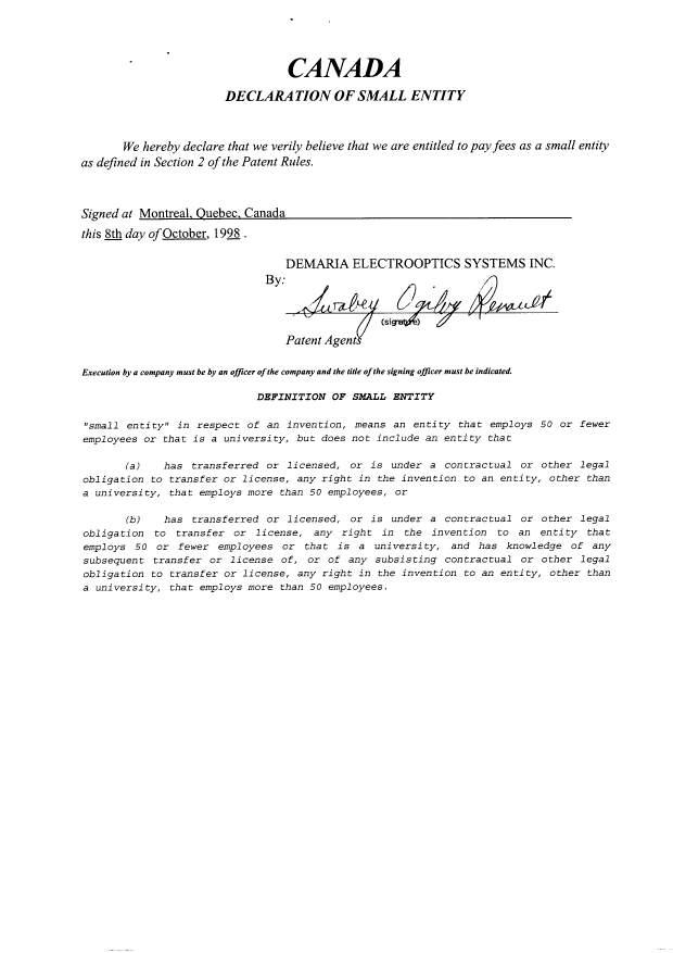 Document de brevet canadien 2252085. Cession 19981008. Image 4 de 4