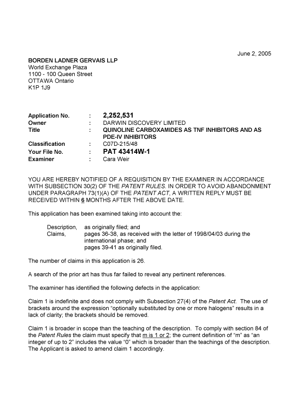 Canadian Patent Document 2252531. Prosecution-Amendment 20041202. Image 1 of 3