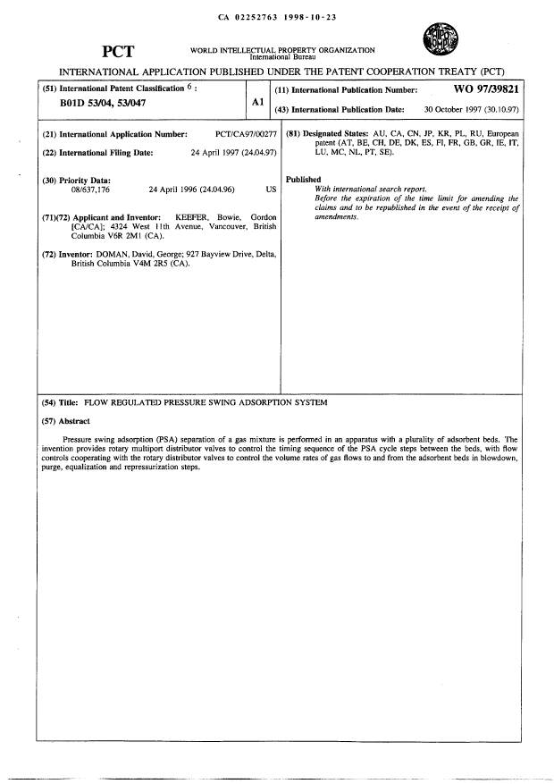 Document de brevet canadien 2252763. Abrégé 20050302. Image 1 de 1
