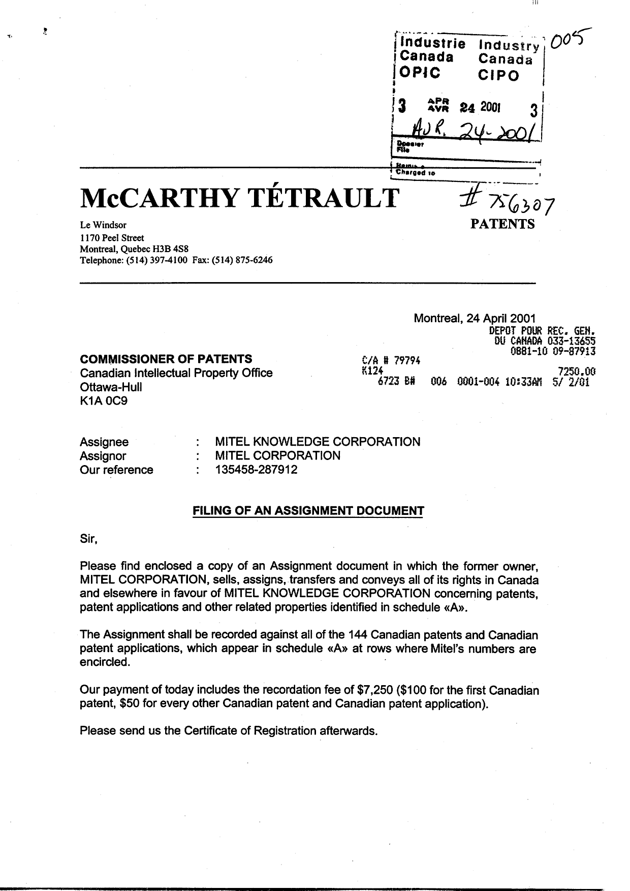 Canadian Patent Document 2252788. Assignment 20010424. Image 1 of 37