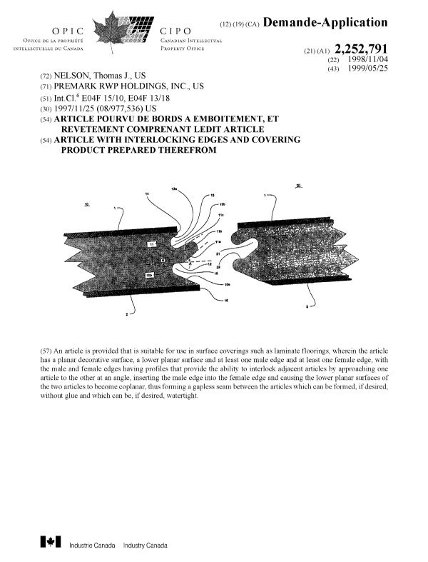 Canadian Patent Document 2252791. Cover Page 19990604. Image 1 of 1