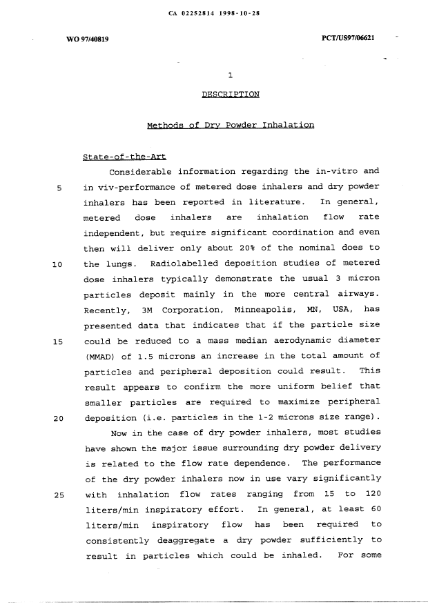Canadian Patent Document 2252814. Description 19981029. Image 1 of 6