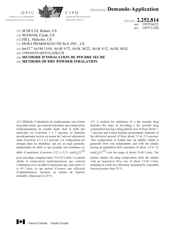Document de brevet canadien 2252814. Page couverture 19990126. Image 1 de 1