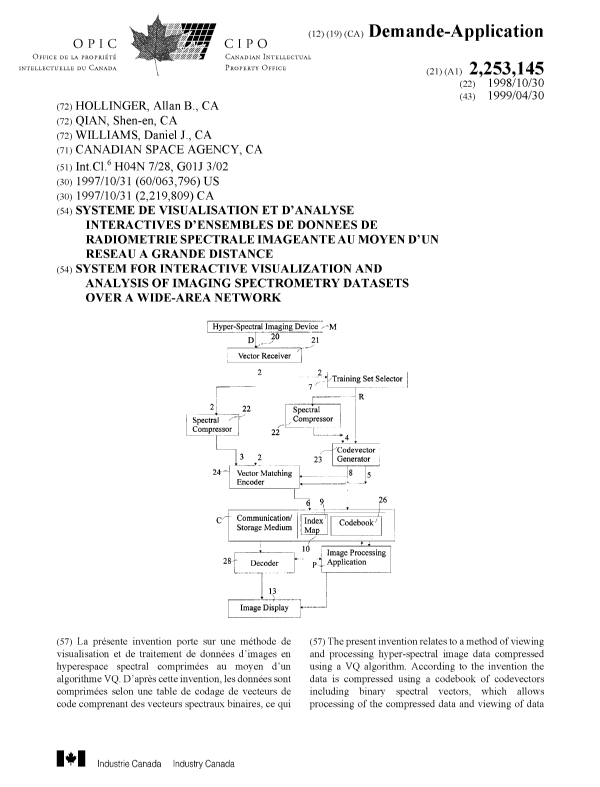 Document de brevet canadien 2253145. Page couverture 19990525. Image 1 de 2