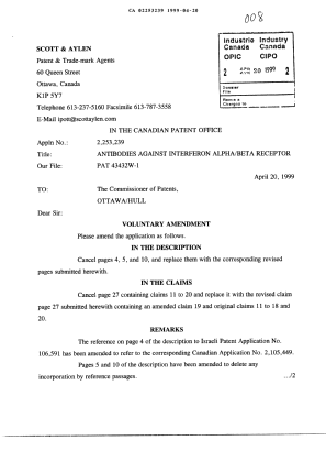 Canadian Patent Document 2253239. Prosecution-Amendment 19990420. Image 1 of 6