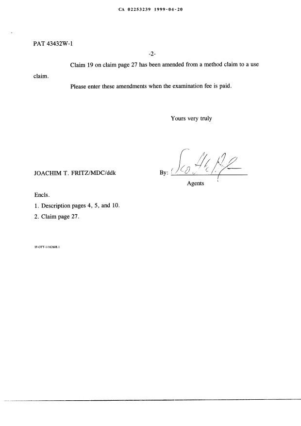 Canadian Patent Document 2253239. Prosecution-Amendment 19990420. Image 2 of 6