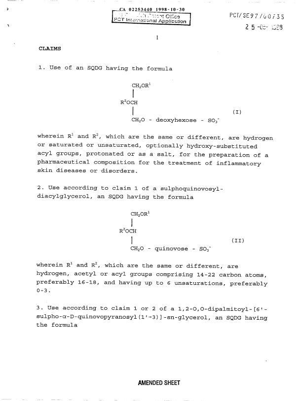 Document de brevet canadien 2253440. Revendications 19981030. Image 1 de 4