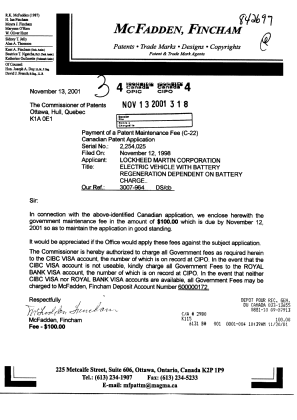 Canadian Patent Document 2254028. Fees 20011113. Image 1 of 1