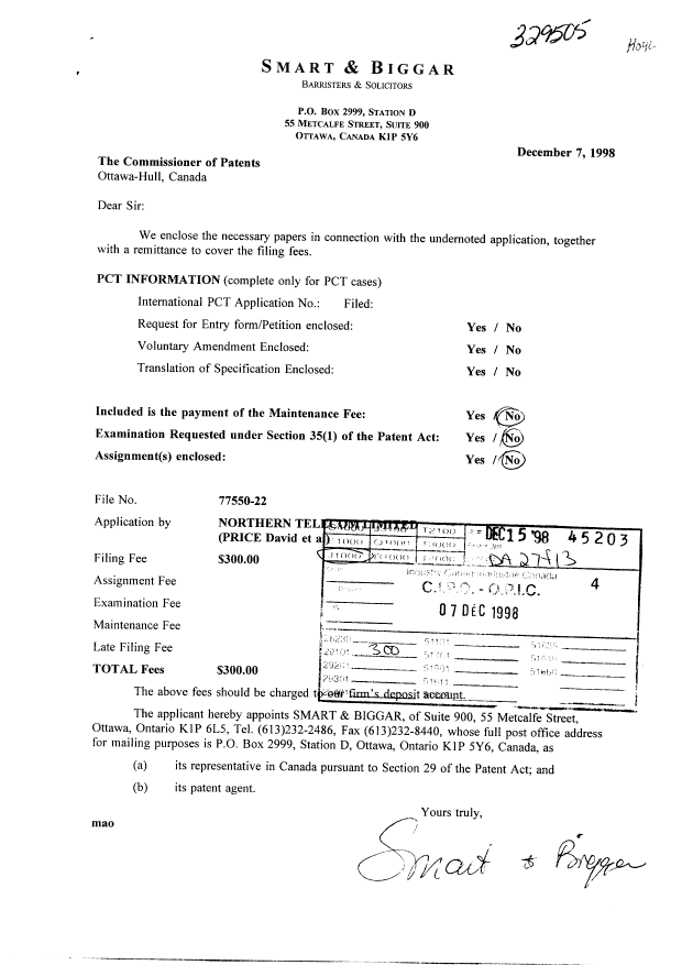 Canadian Patent Document 2255529. Assignment 19981207. Image 1 of 2