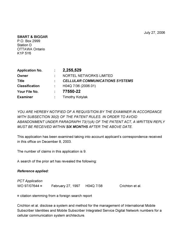 Document de brevet canadien 2255529. Poursuite-Amendment 20060727. Image 1 de 3