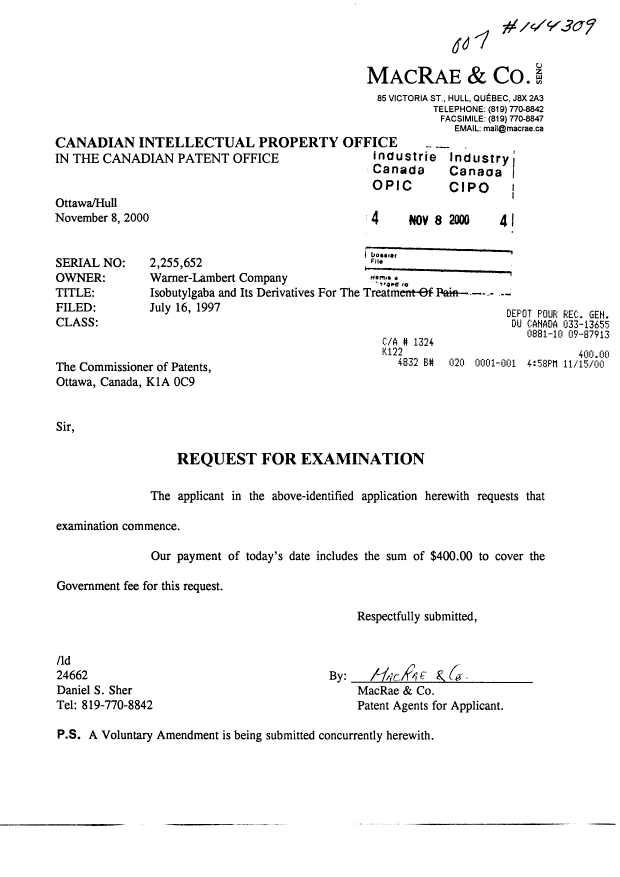 Canadian Patent Document 2255652. Prosecution-Amendment 19991208. Image 1 of 1