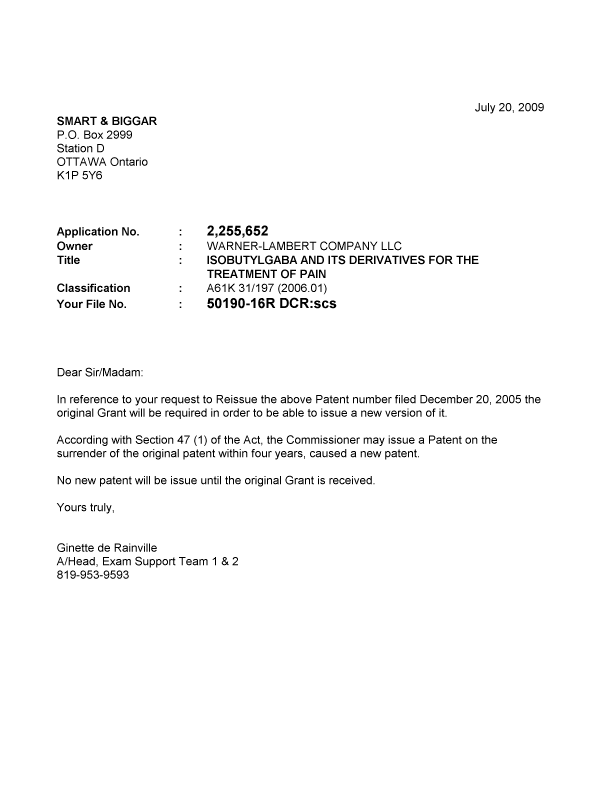 Canadian Patent Document 2255652. Correspondence 20081220. Image 1 of 1