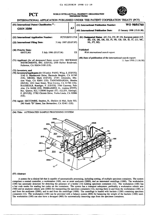 Document de brevet canadien 2255839. Abrégé 19981119. Image 1 de 1