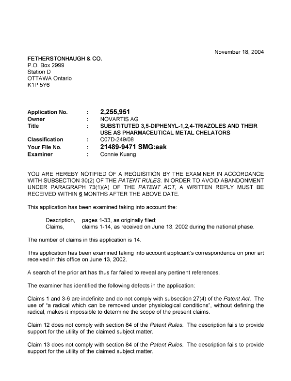 Canadian Patent Document 2255951. Prosecution-Amendment 20031218. Image 1 of 2