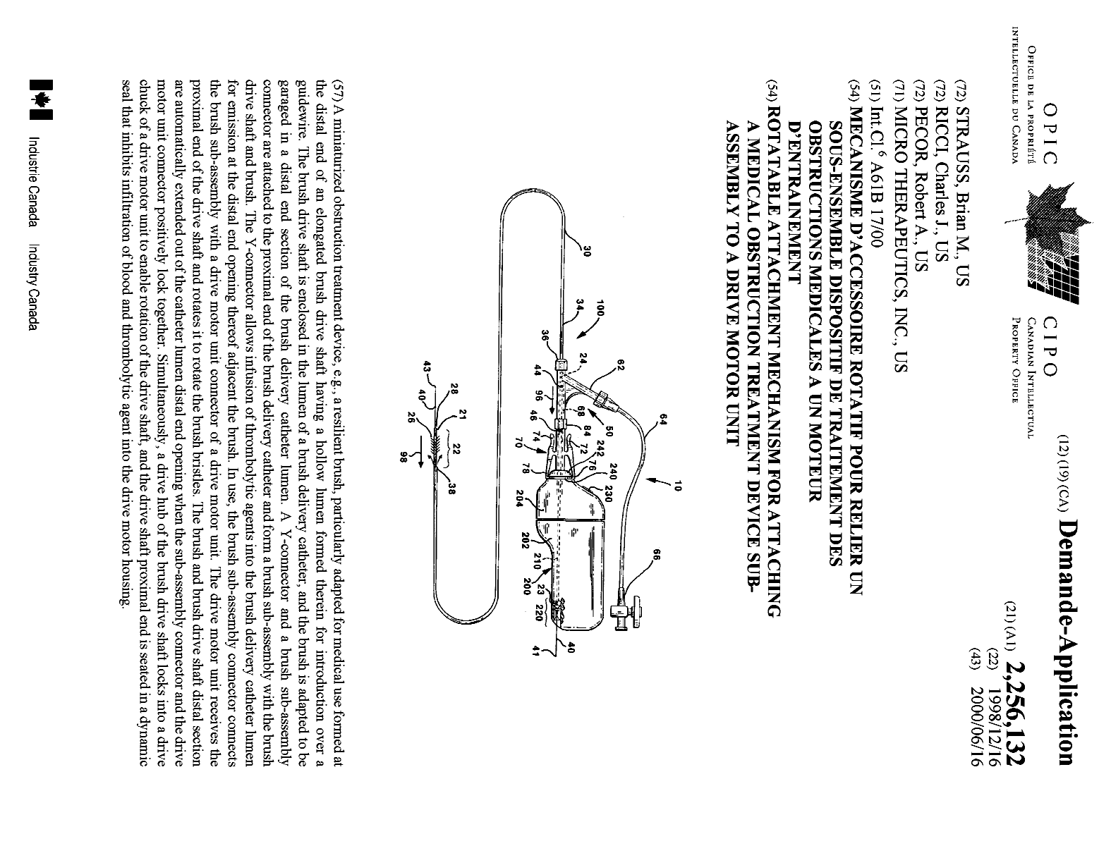 Canadian Patent Document 2256132. Cover Page 19991207. Image 1 of 1