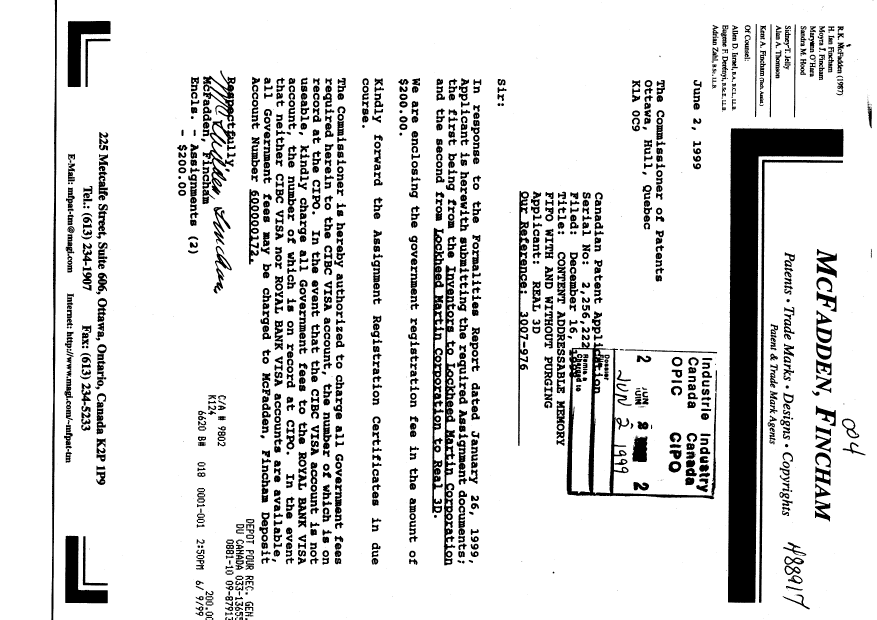 Canadian Patent Document 2256222. Assignment 19990602. Image 1 of 8