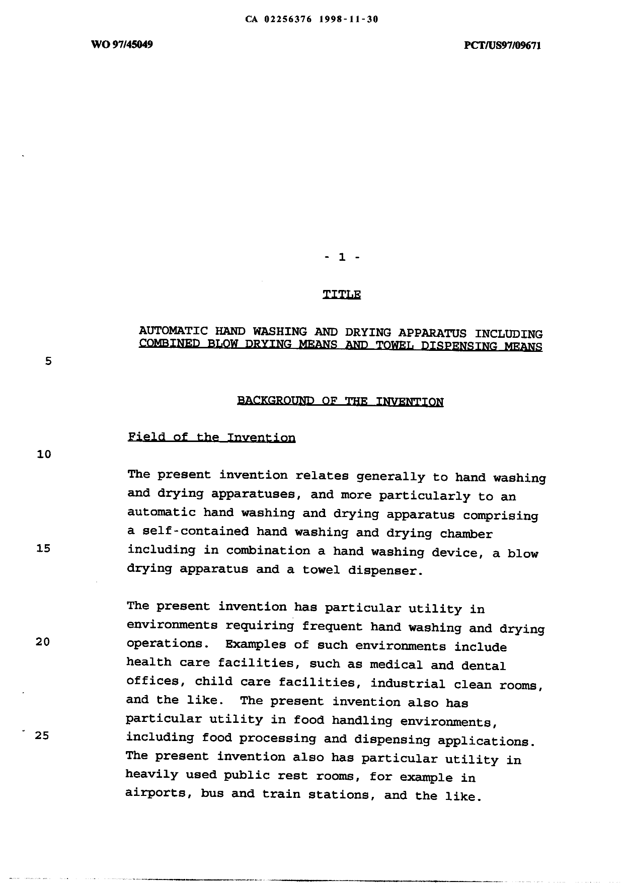 Canadian Patent Document 2256376. Description 19981130. Image 1 of 14