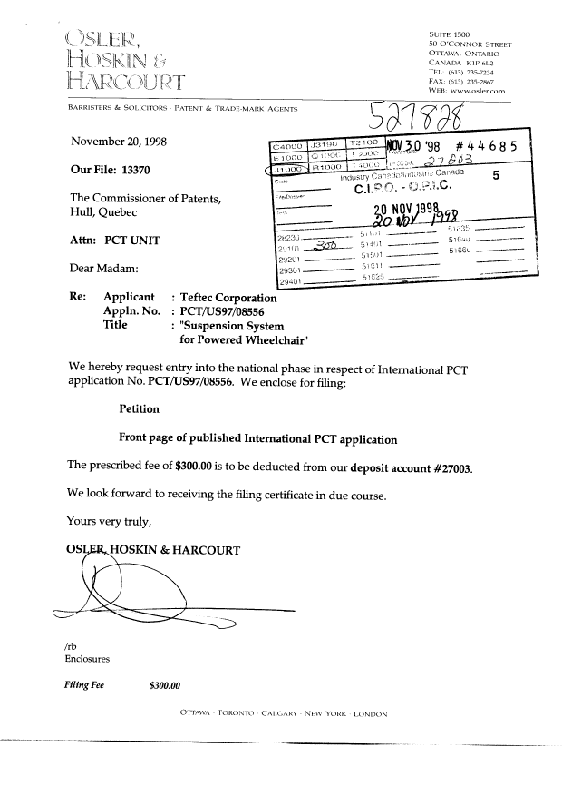 Document de brevet canadien 2256452. Cession 19981120. Image 1 de 2