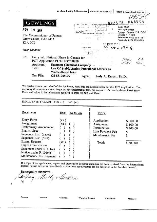 Canadian Patent Document 2257107. Assignment 19981119. Image 1 of 6