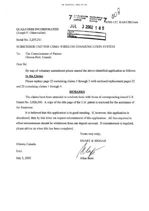 Canadian Patent Document 2257211. Prosecution-Amendment 20020703. Image 1 of 3