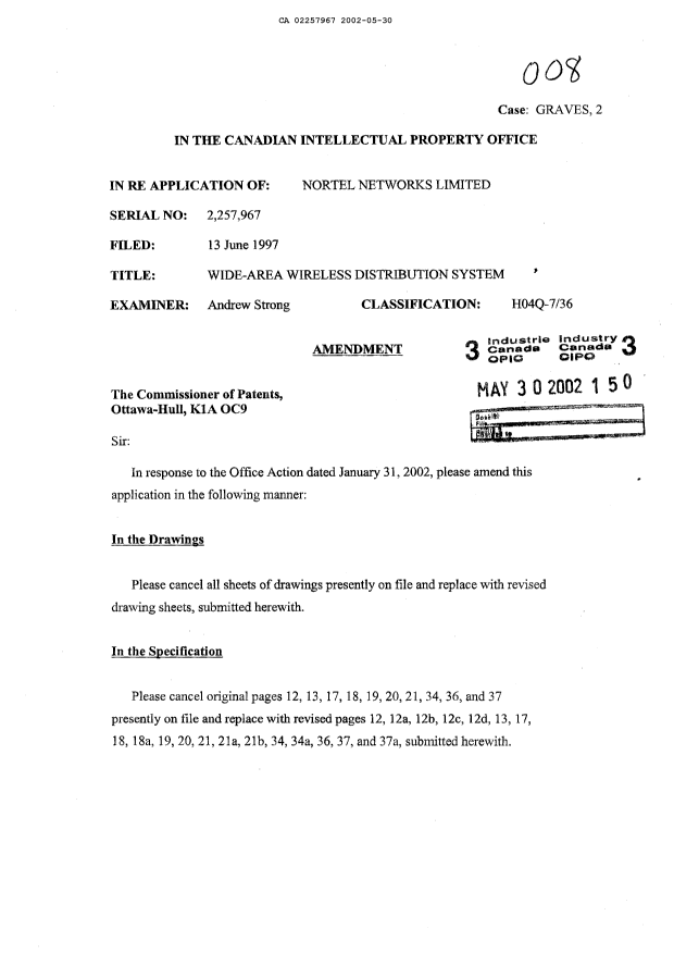Canadian Patent Document 2257967. Prosecution-Amendment 20020530. Image 1 of 31