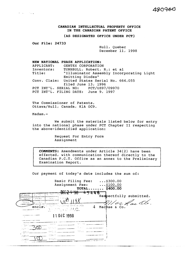 Canadian Patent Document 2258049. Assignment 19981211. Image 1 of 12