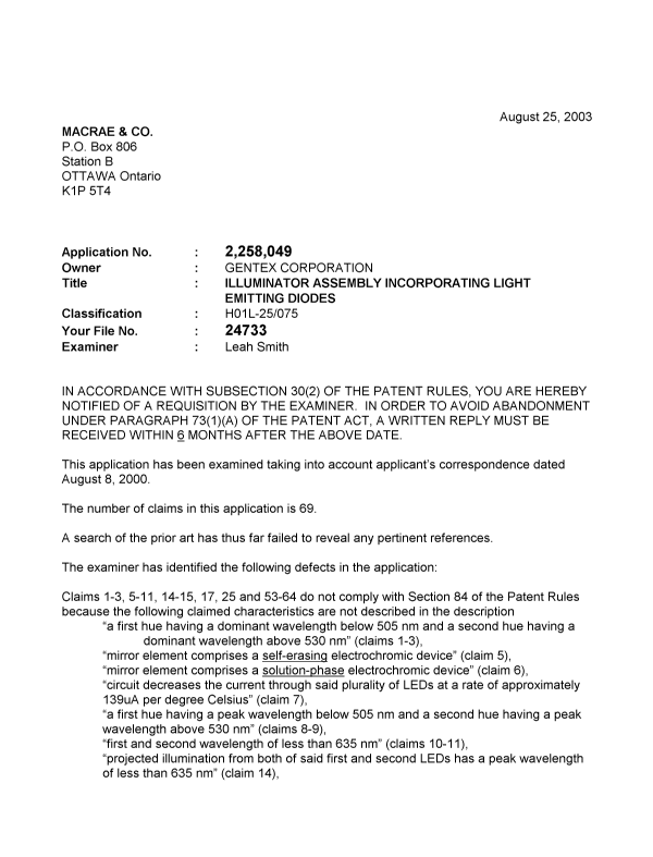 Document de brevet canadien 2258049. Poursuite-Amendment 20030825. Image 1 de 2