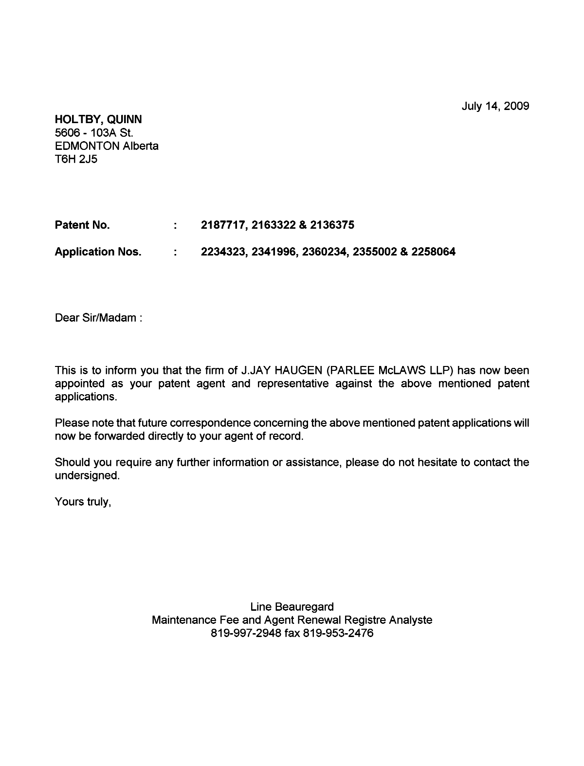 Document de brevet canadien 2258064. Correspondance 20081214. Image 1 de 1