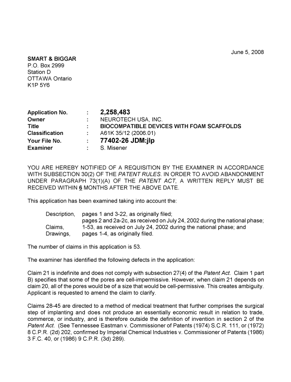 Canadian Patent Document 2258483. Prosecution-Amendment 20080605. Image 1 of 2