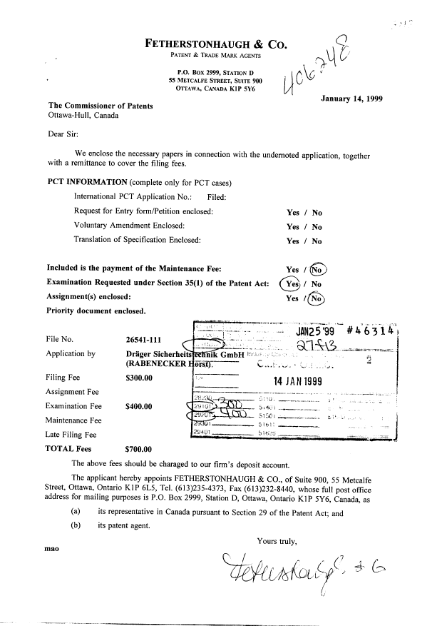 Document de brevet canadien 2258729. Cession 19990114. Image 1 de 3