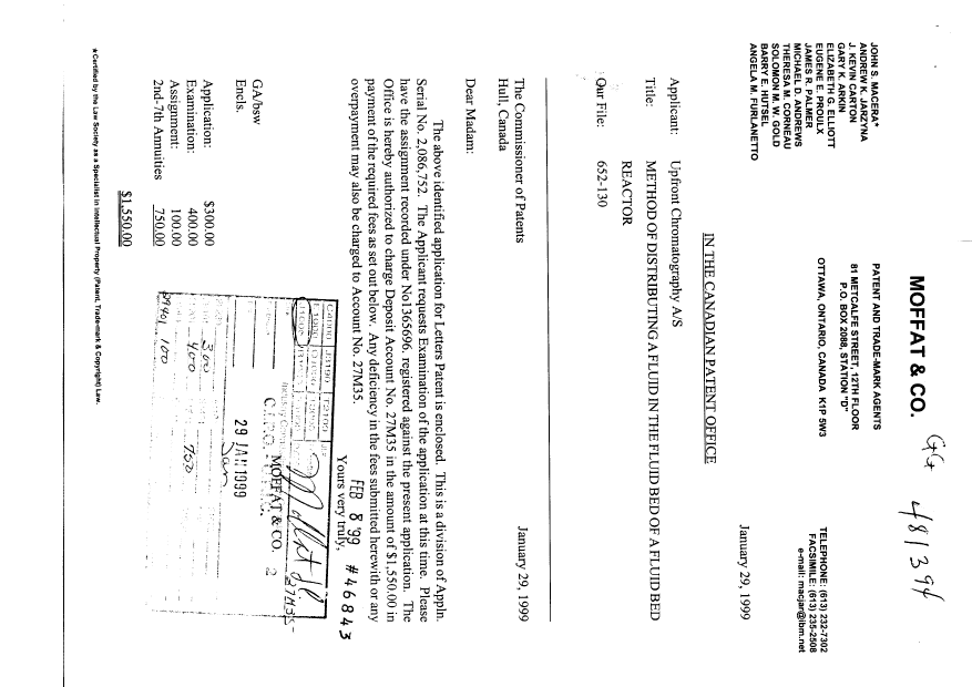 Document de brevet canadien 2259062. Cession 19990129. Image 1 de 3