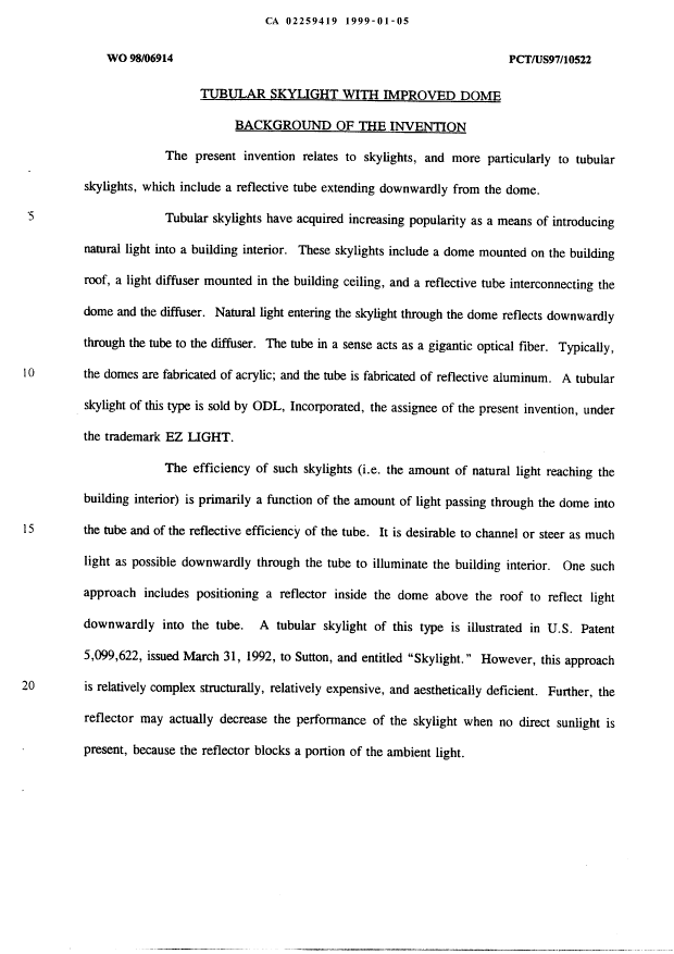 Canadian Patent Document 2259419. Description 19990105. Image 1 of 9