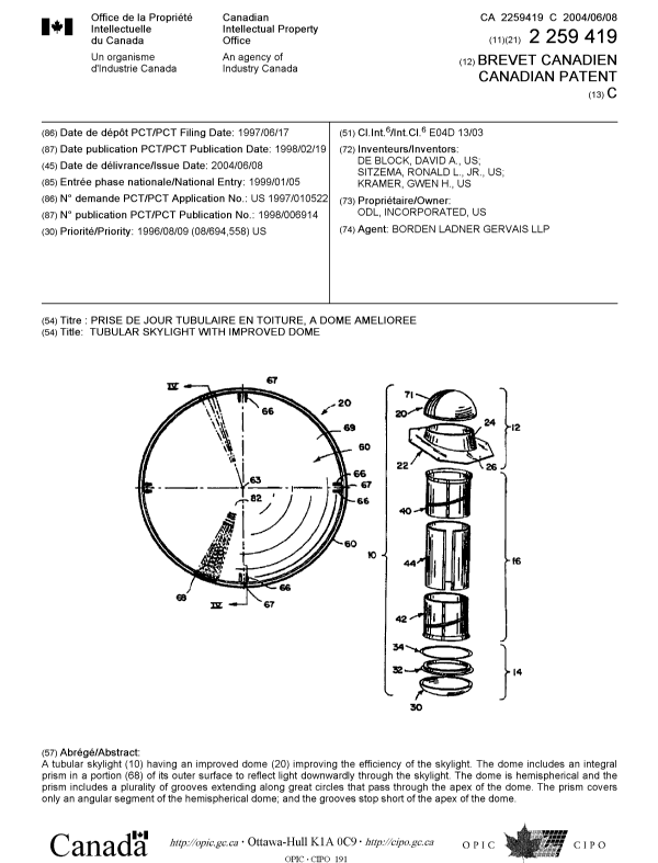 Document de brevet canadien 2259419. Page couverture 20040504. Image 1 de 1