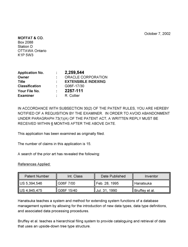 Canadian Patent Document 2259544. Prosecution-Amendment 20011207. Image 1 of 3