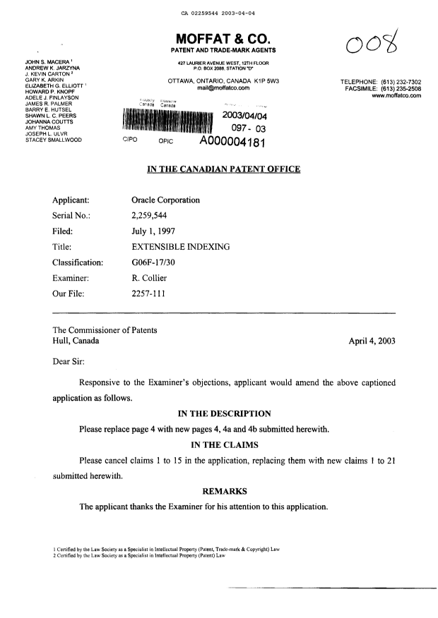Canadian Patent Document 2259544. Prosecution-Amendment 20021204. Image 1 of 12