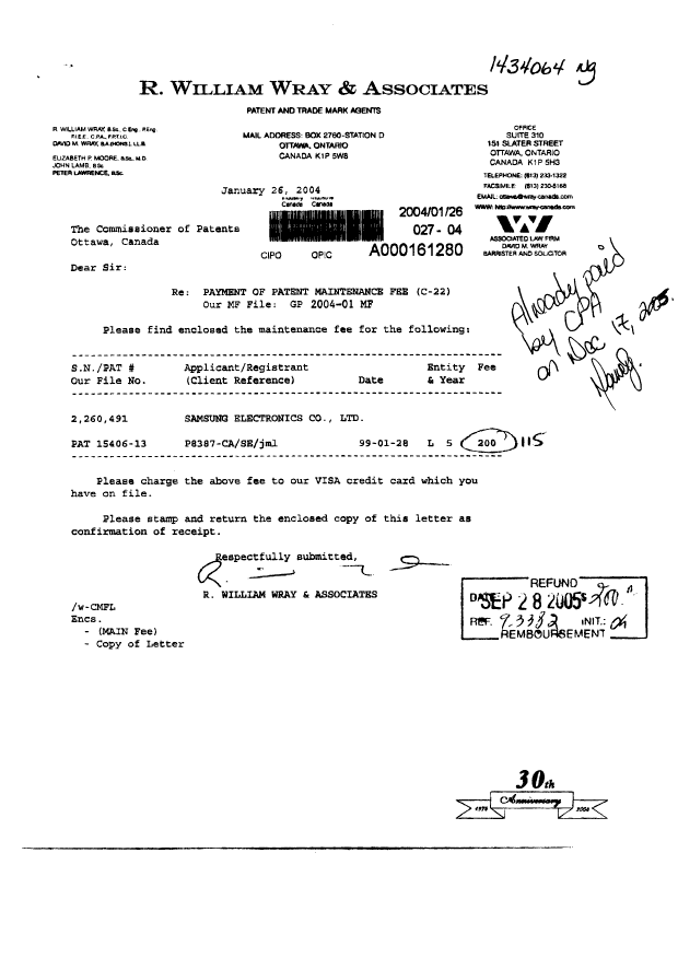 Document de brevet canadien 2260491. Taxes 20050615. Image 1 de 1