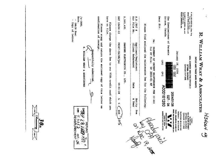 Canadian Patent Document 2260491. Fees 20050615. Image 1 of 1