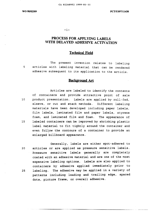 Canadian Patent Document 2260952. Description 19990111. Image 1 of 13
