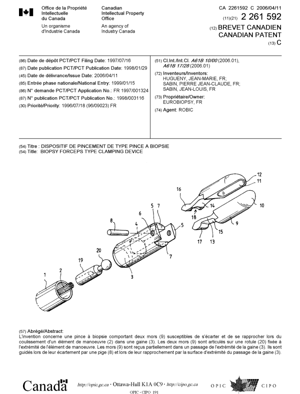 Canadian Patent Document 2261592. Cover Page 20051215. Image 1 of 1