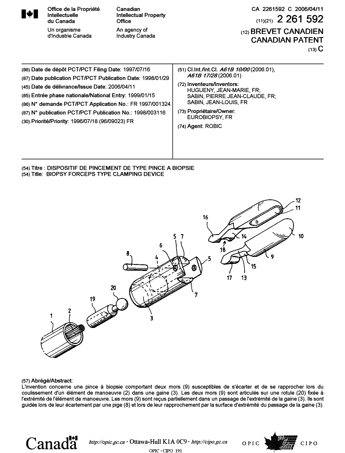 Canadian Patent Document 2261592. Cover Page 20051215. Image 1 of 1
