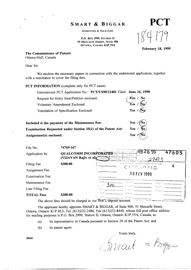 Document de brevet canadien 2263669. Cession 19990218. Image 1 de 3