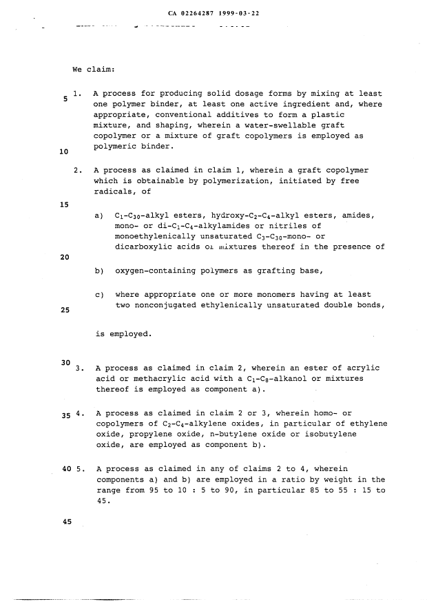 Document de brevet canadien 2264287. Revendications 19990322. Image 1 de 2
