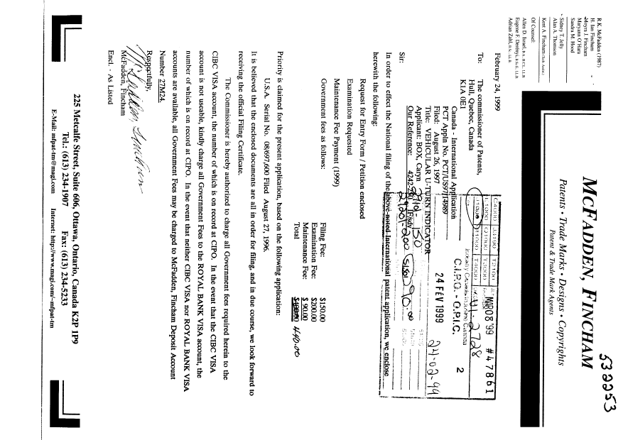 Document de brevet canadien 2264312. Cession 19990224. Image 1 de 2